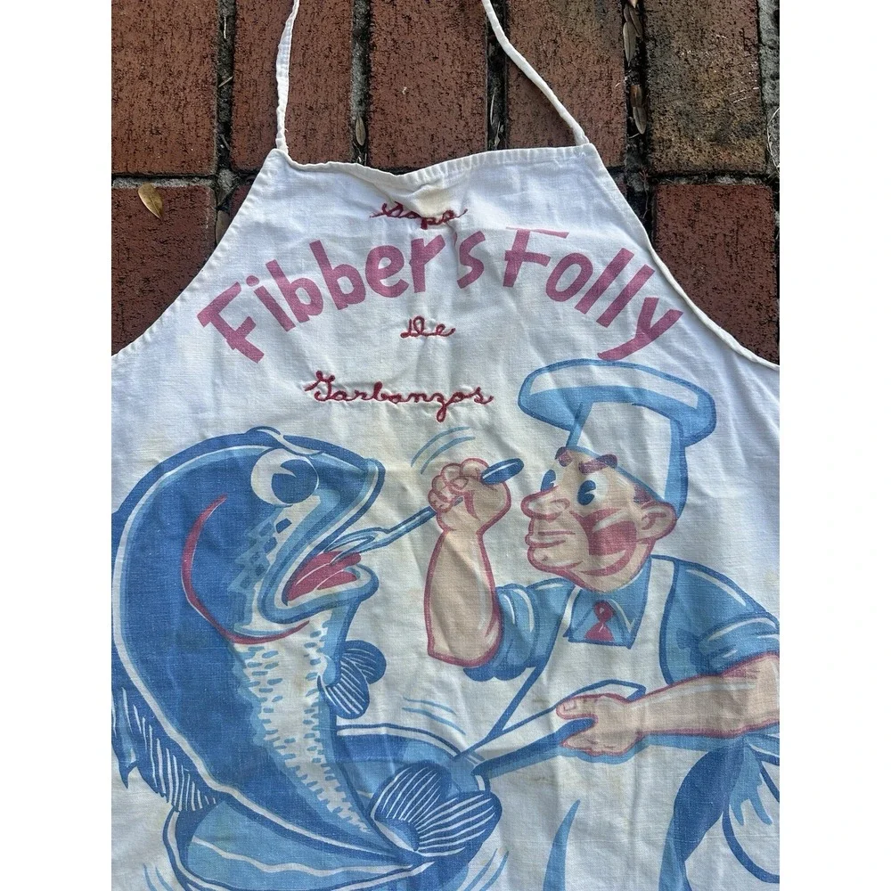 Apron chef cook Retro Fibbers Folly At Work kitchen novelty and Chefs Hat Vintag